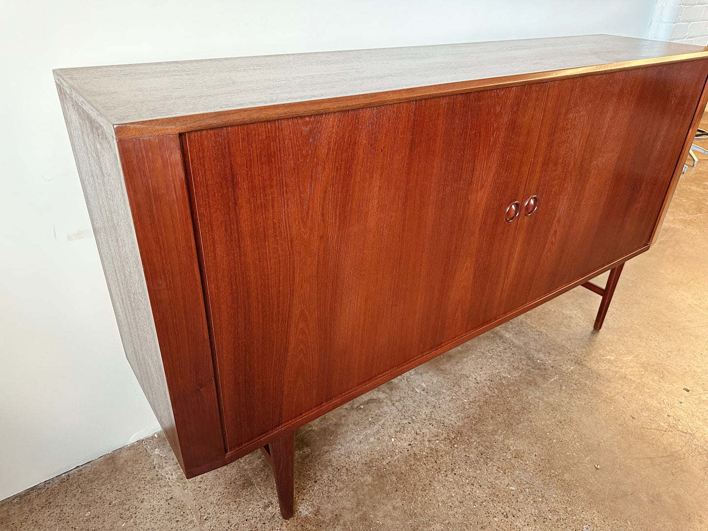 HARRY ØSTERGAARD FOR RANDERS MÖBELFABRIK DENMARK TEAK TAMBOUR HIGHBOARD