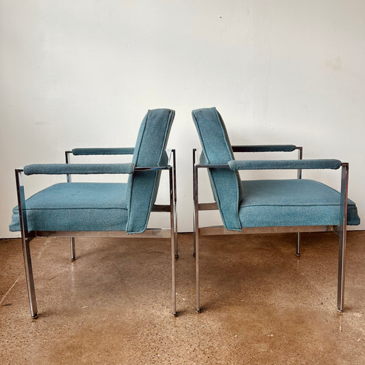 HARVEY PROBBER STYLE CHROME ARM CHAIRS - A PAIR