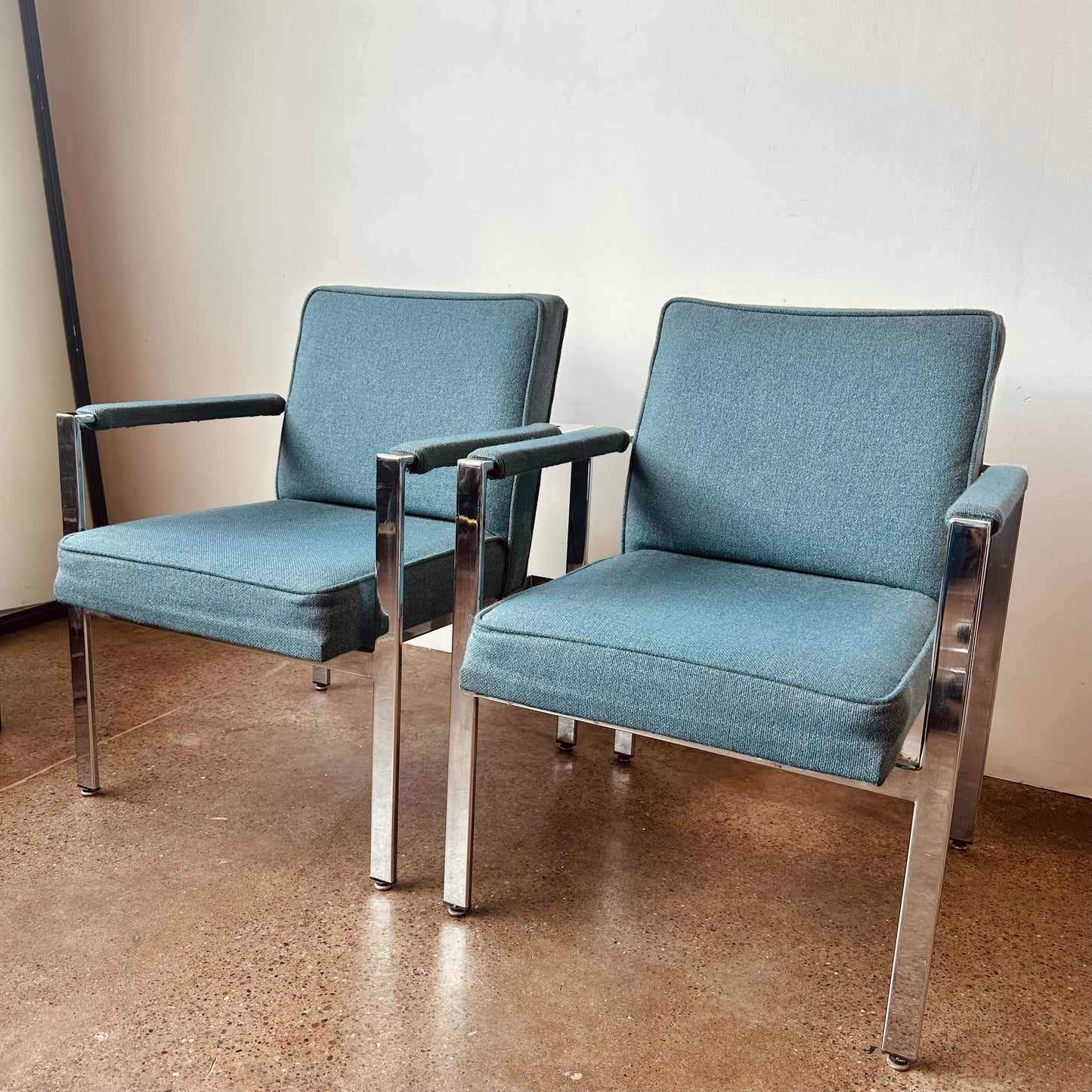 HARVEY PROBBER STYLE CHROME ARM CHAIRS - A PAIR