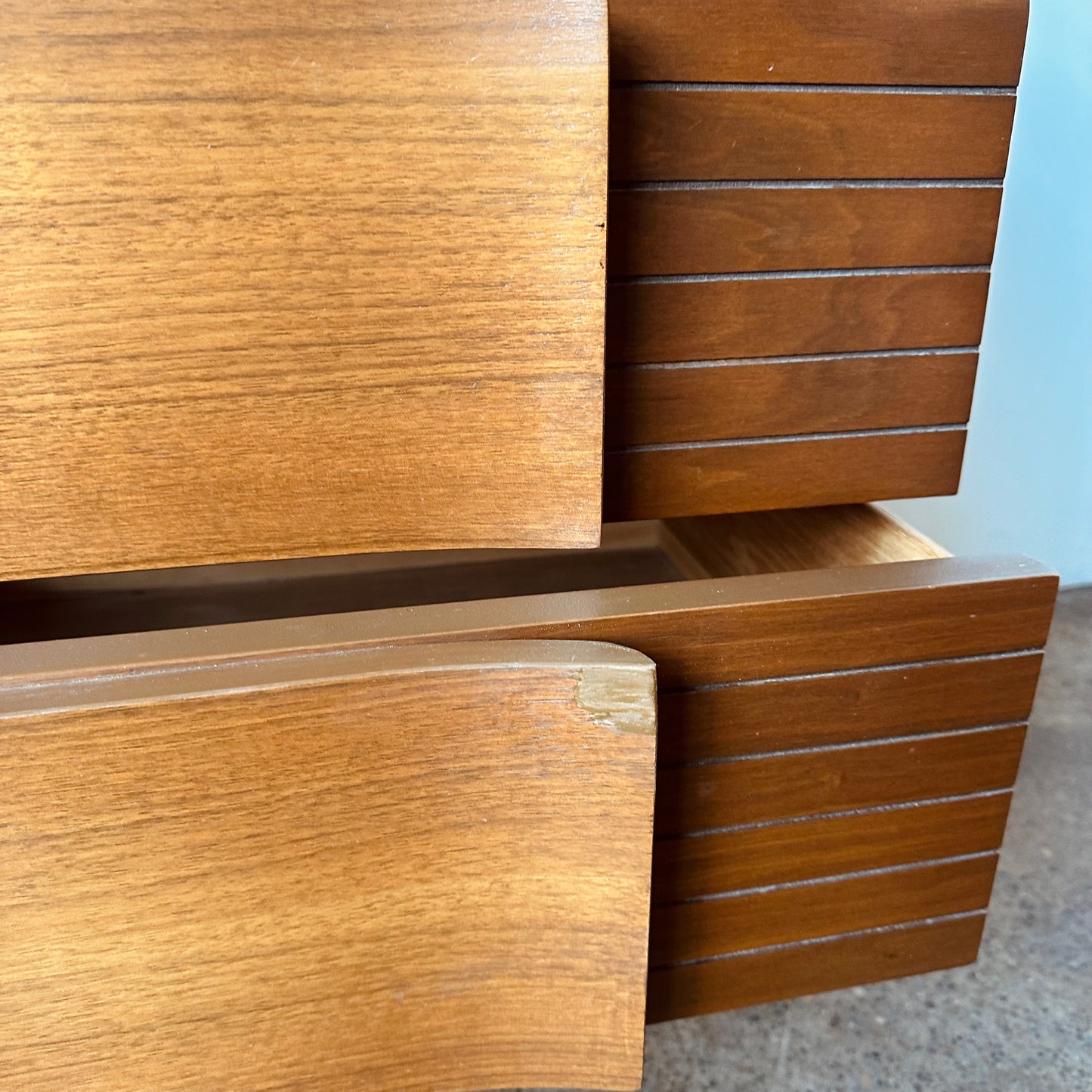 MID-CENTURY WALNUT BEDROOM SET - TWO DRESSERS AND NIGHTSTAND