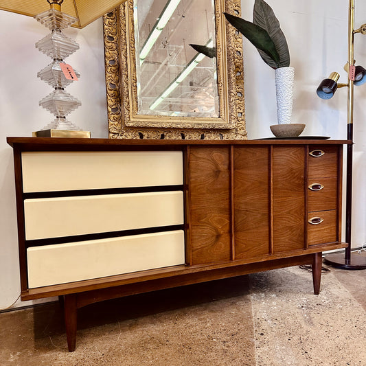 WALNUT BYPASS DOOR CREDENZA WITH DRAWERS