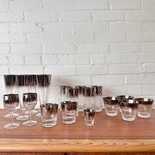 VITERON QUEEN’S LUSTER SILVER FADE GLASSWARE SET