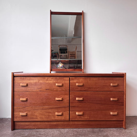 RS ASSOCIATES TEAK SIX DRAWER DRESSER WITH MIRROR
