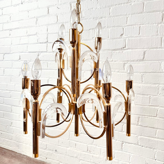 GAETANO SCIOLARI BRASS AND GLASS CHANDELIER