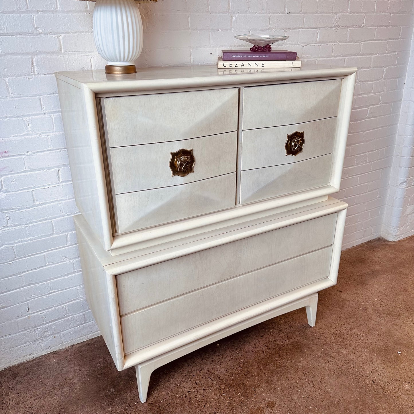 UNITED IVORY HIGHBOY DIAMOND FACED DRESSER