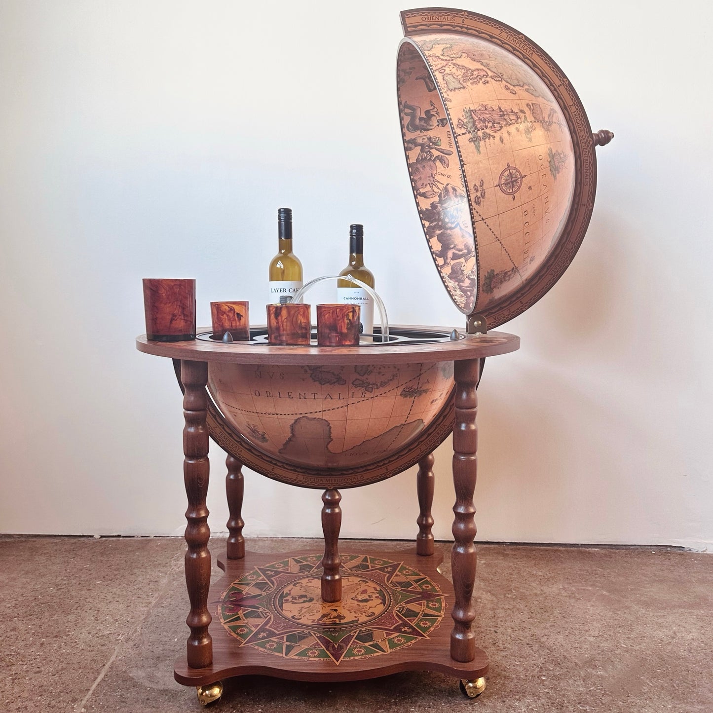 GLOBE BAR CART ON WHEELS MADE IN ITALY