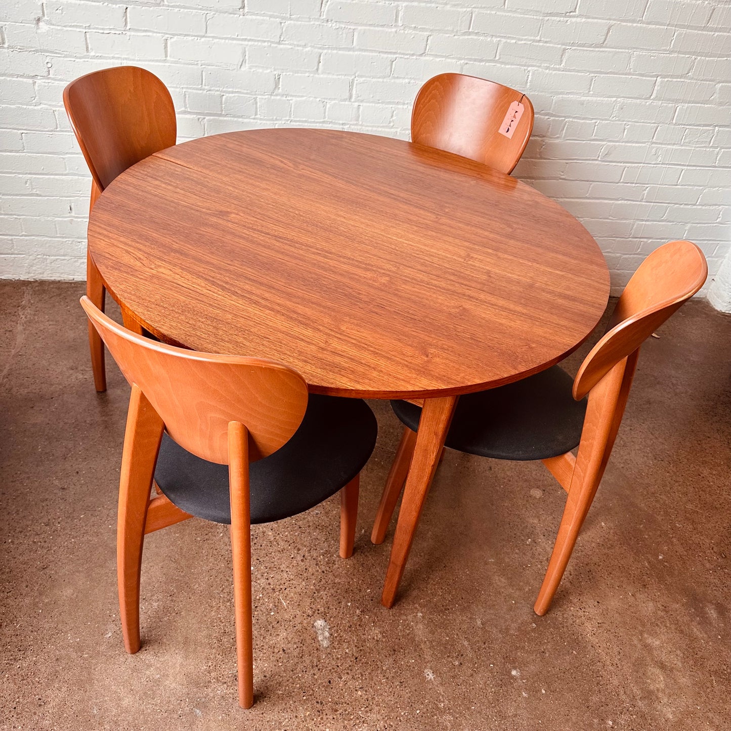 DANISH TEAK ROUND TO OVAL DINING TABLE WITH LEAF - RESTORED