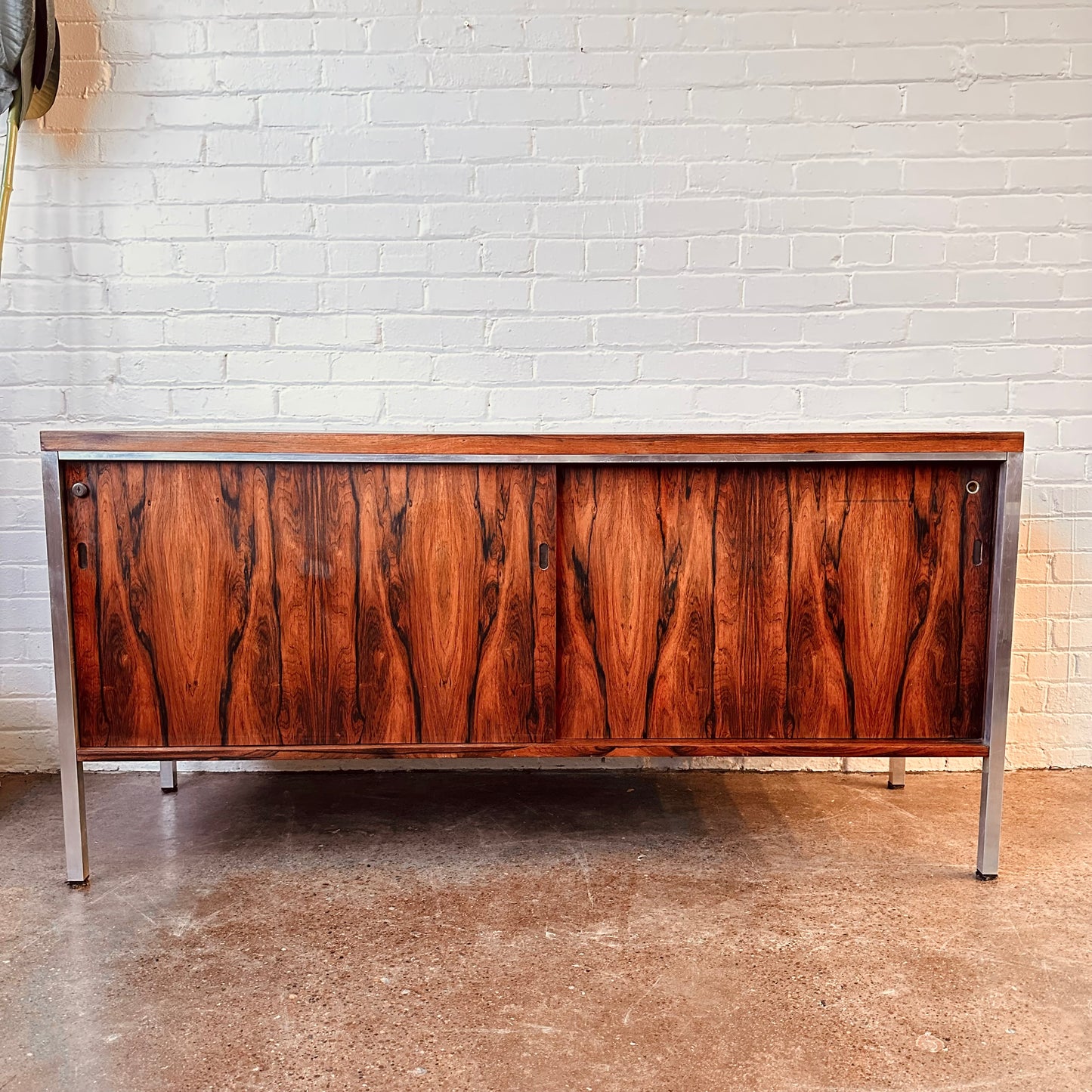 ROSEWOOD AND CHROME BYPASS DOOR CREDENZA