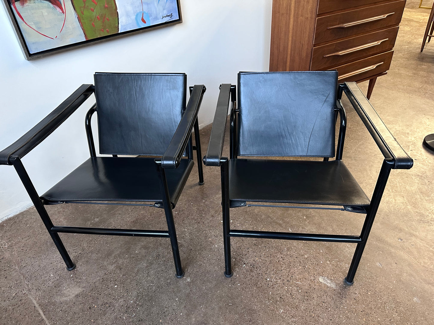 LE COURBUSIER LC1 BLACK SLING CHAIRS BY CASSINA