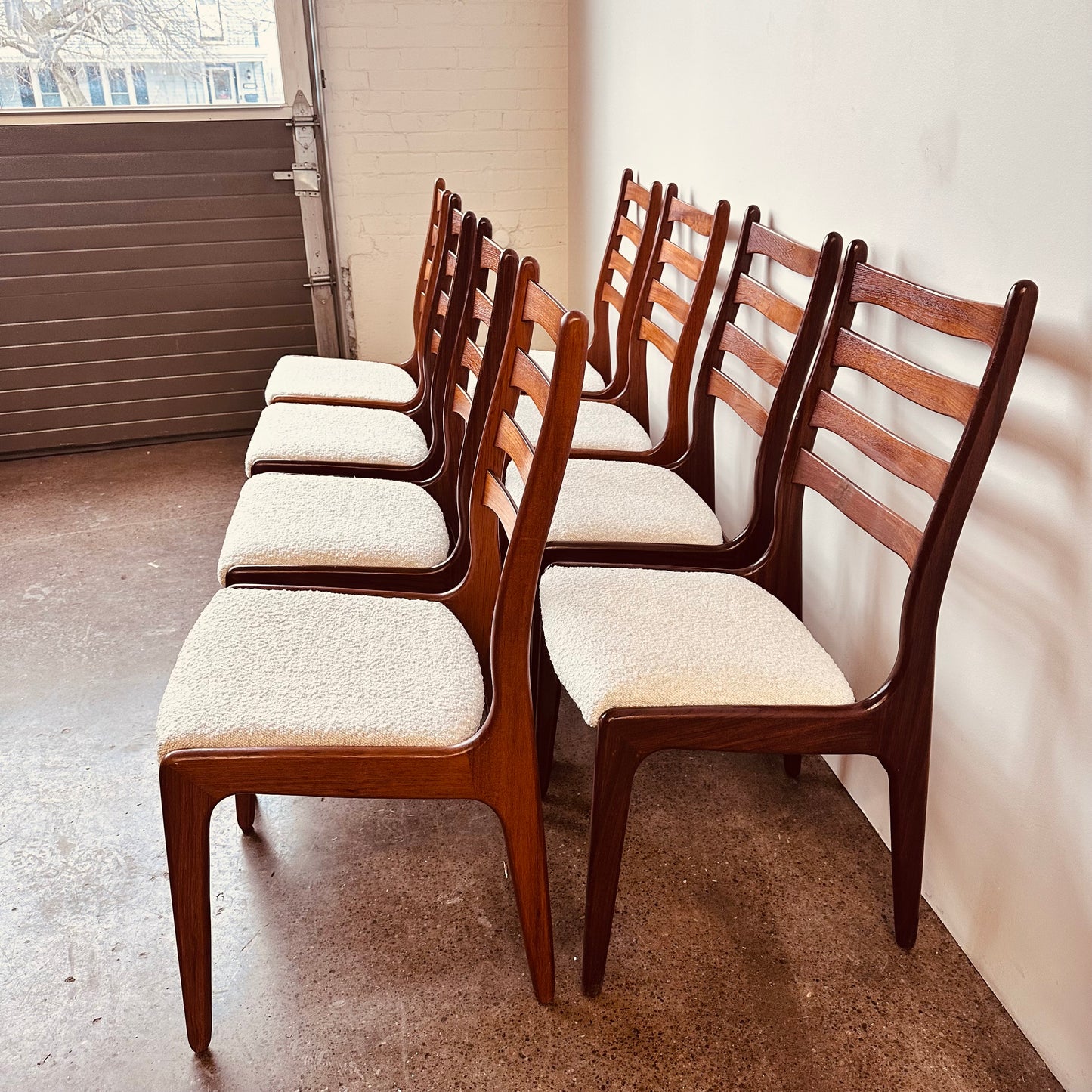 DANISH TEAK LADDERBACK DINING CHAIRS - SET OF 8