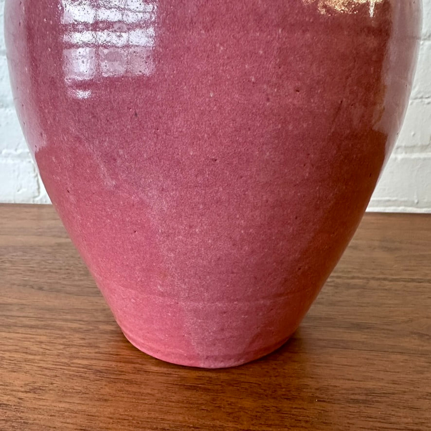 CERAMIC RASPBERRY PINK POTTERY VESSEL WITH HANDLES