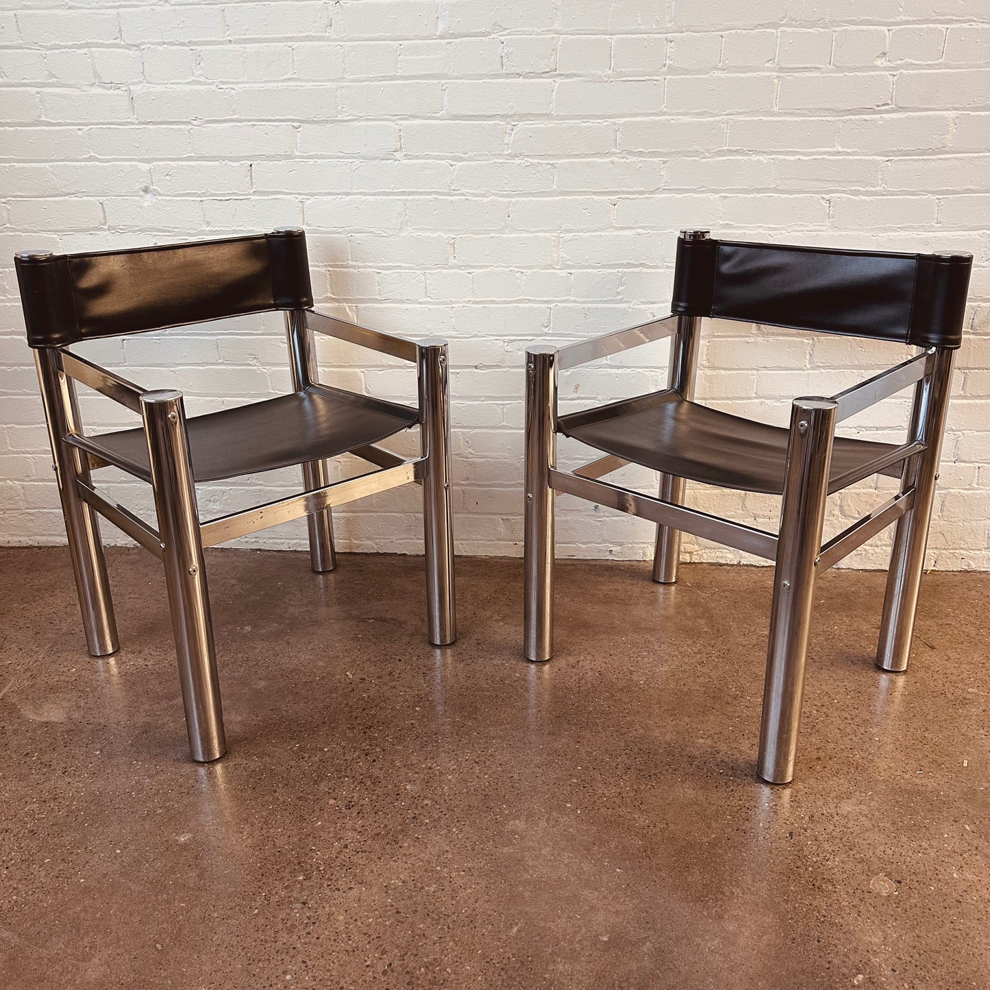 TUBULAR CHROME SLING BACK DIRECTORS CHAIRS