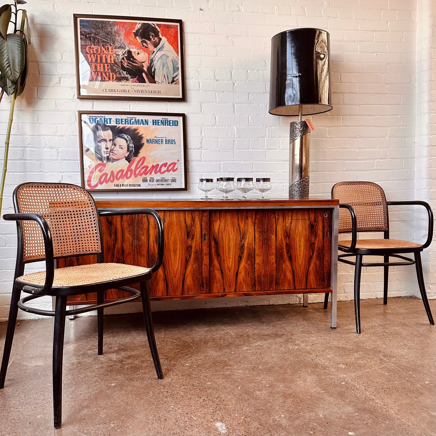 ROSEWOOD AND CHROME BYPASS DOOR CREDENZA