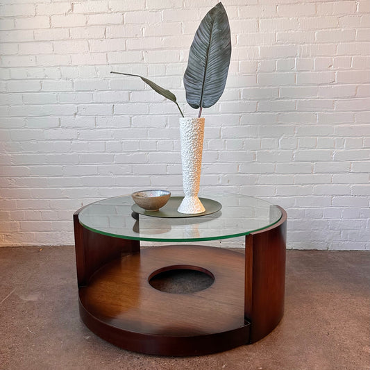 GILBERT RHODE MODERNIST MAHOGANY ROUND COFFEE TABLE