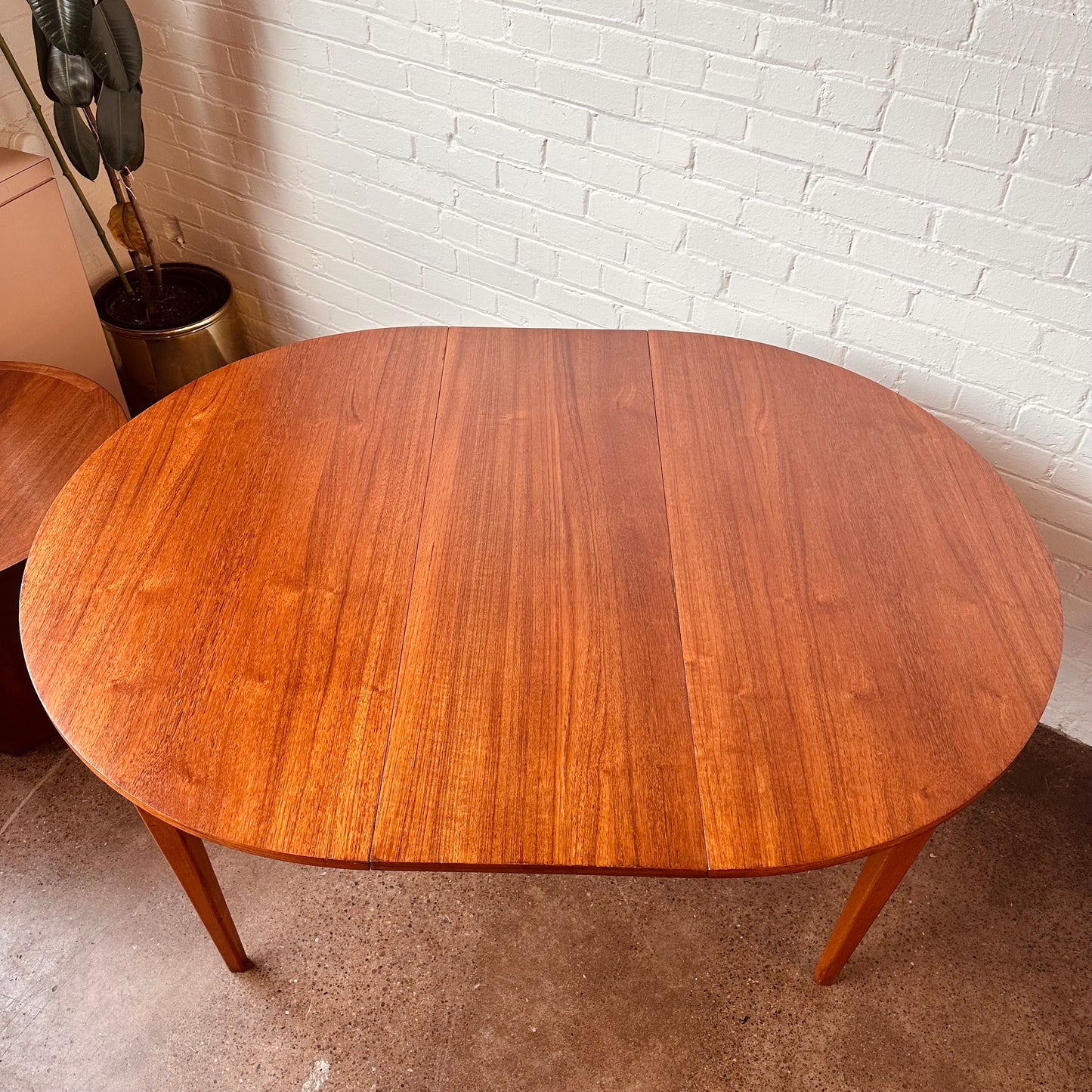 DANISH TEAK ROUND TO OVAL DINING TABLE WITH LEAF - RESTORED