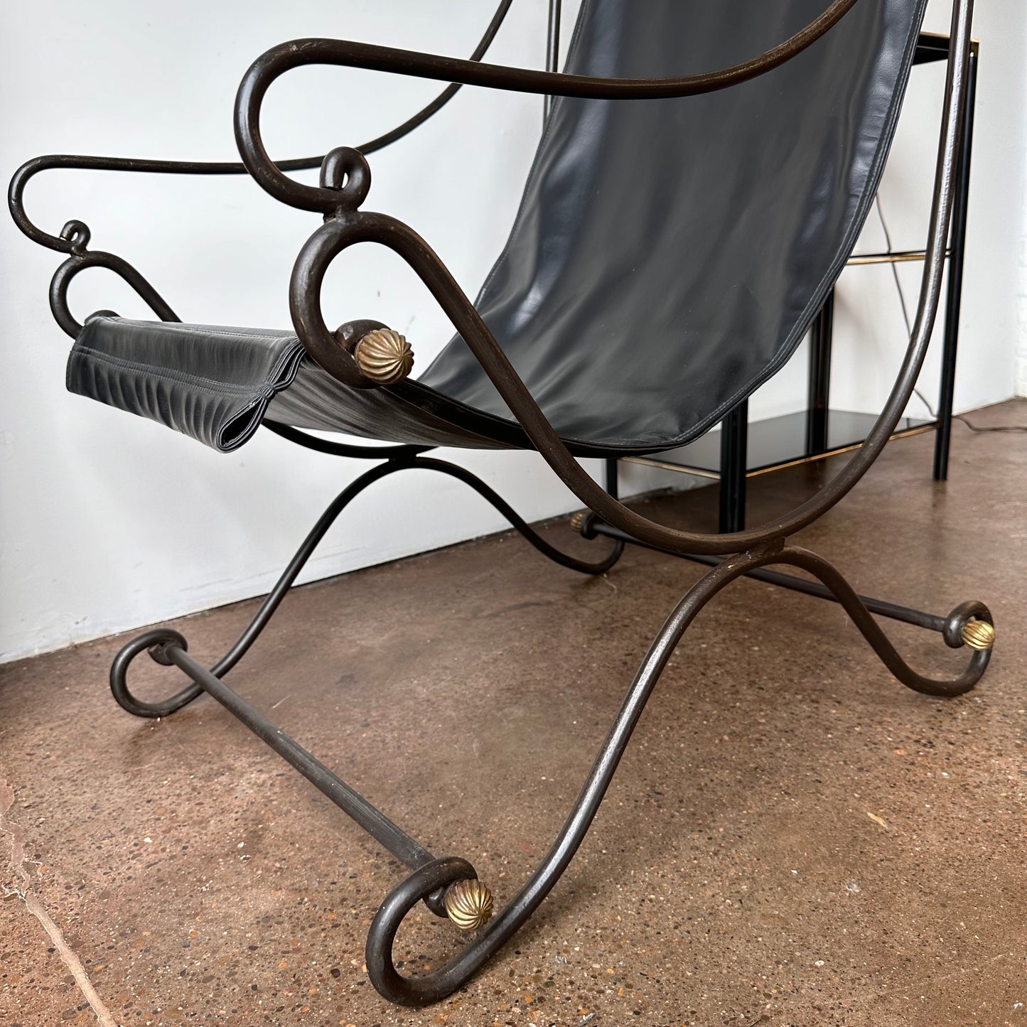 DAVID HICKS IRON AND LEATHER CAMPEC CHAIR