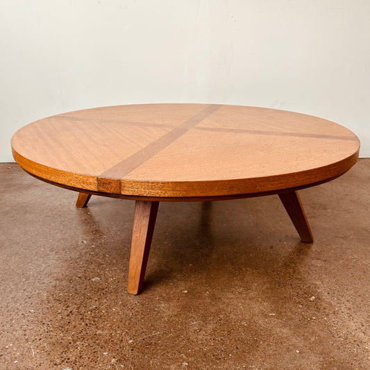 ROUND LIGHT INLAYED MAHOGANY COFFEE TABLE