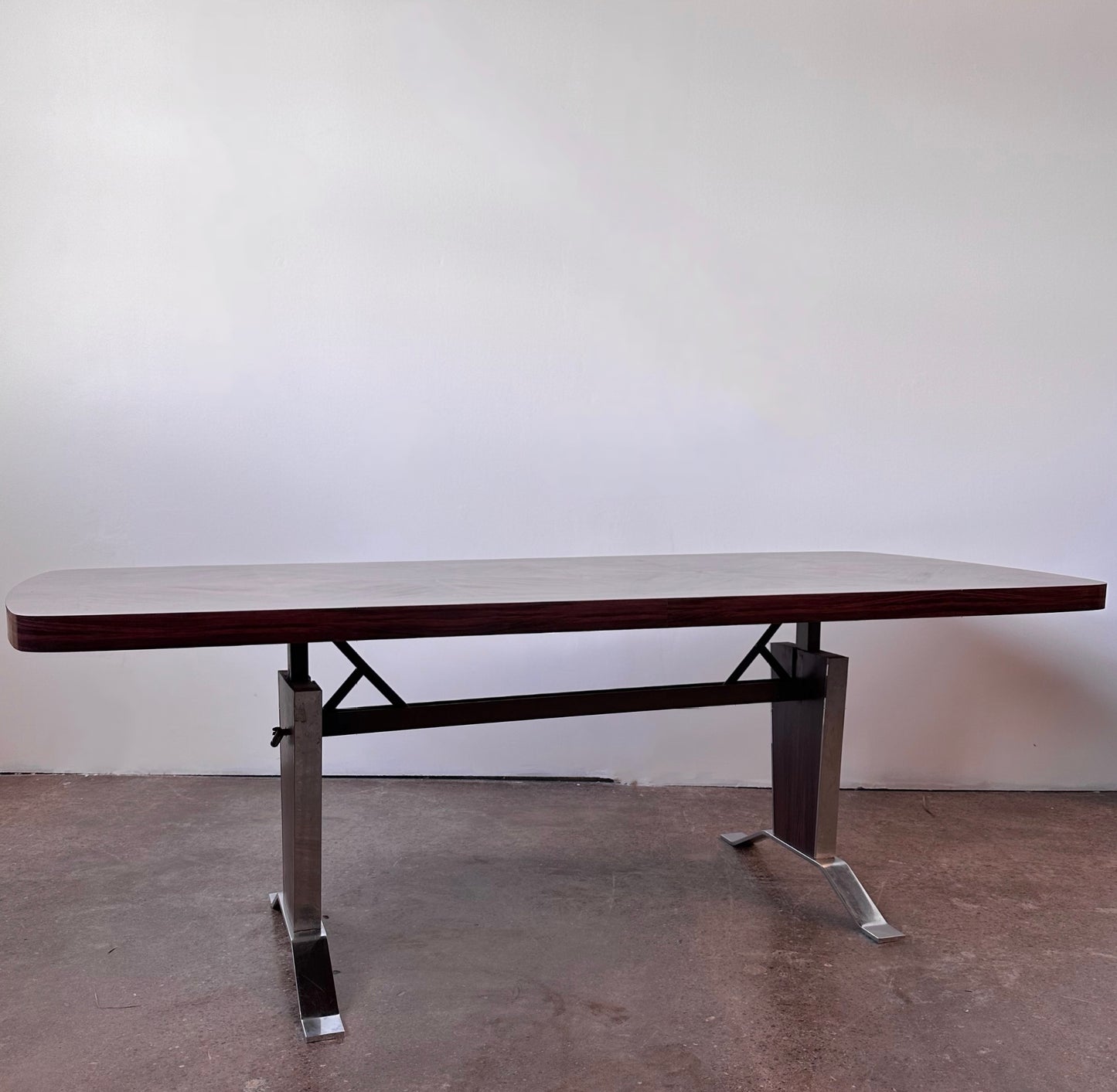 ROSEWOOD AND CHROME ADJUSTABLE COFFEE TABLE