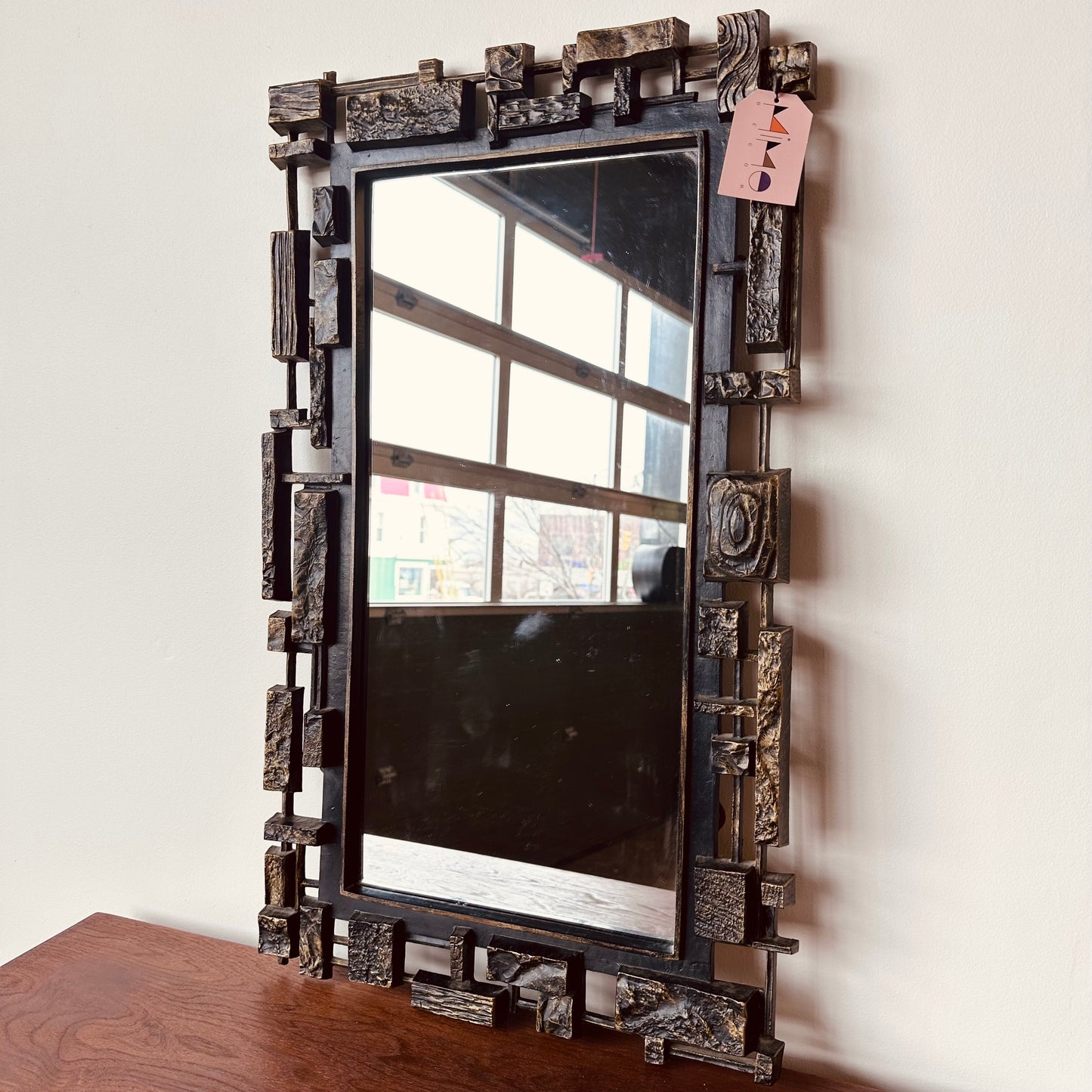 GEOMETRIC BRUTALIST SYROCO STYLE MIRROR WALL