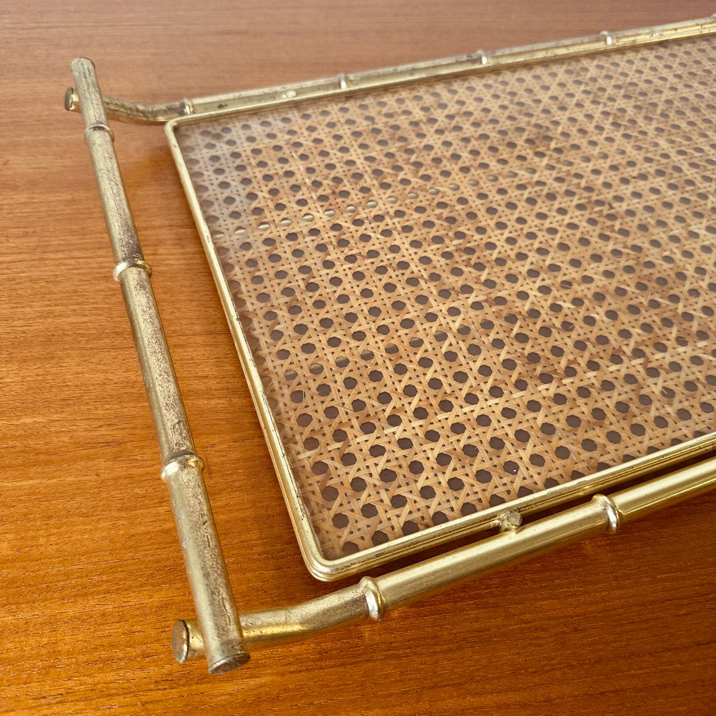 DIOR FAUX BAMBOO AND CANE GOLD SERVING TRAY