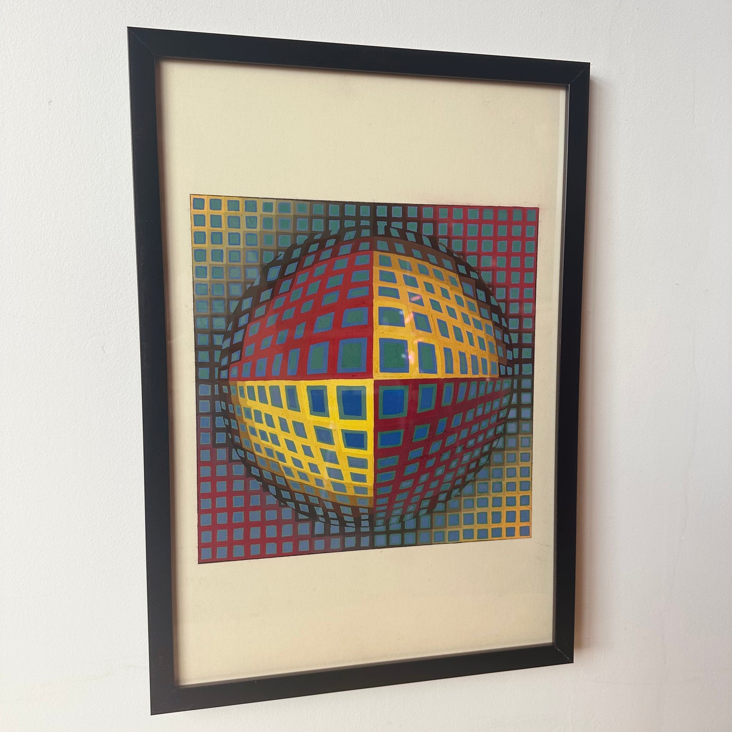 FRAMED GEOMETRIC OP ART PAINTING