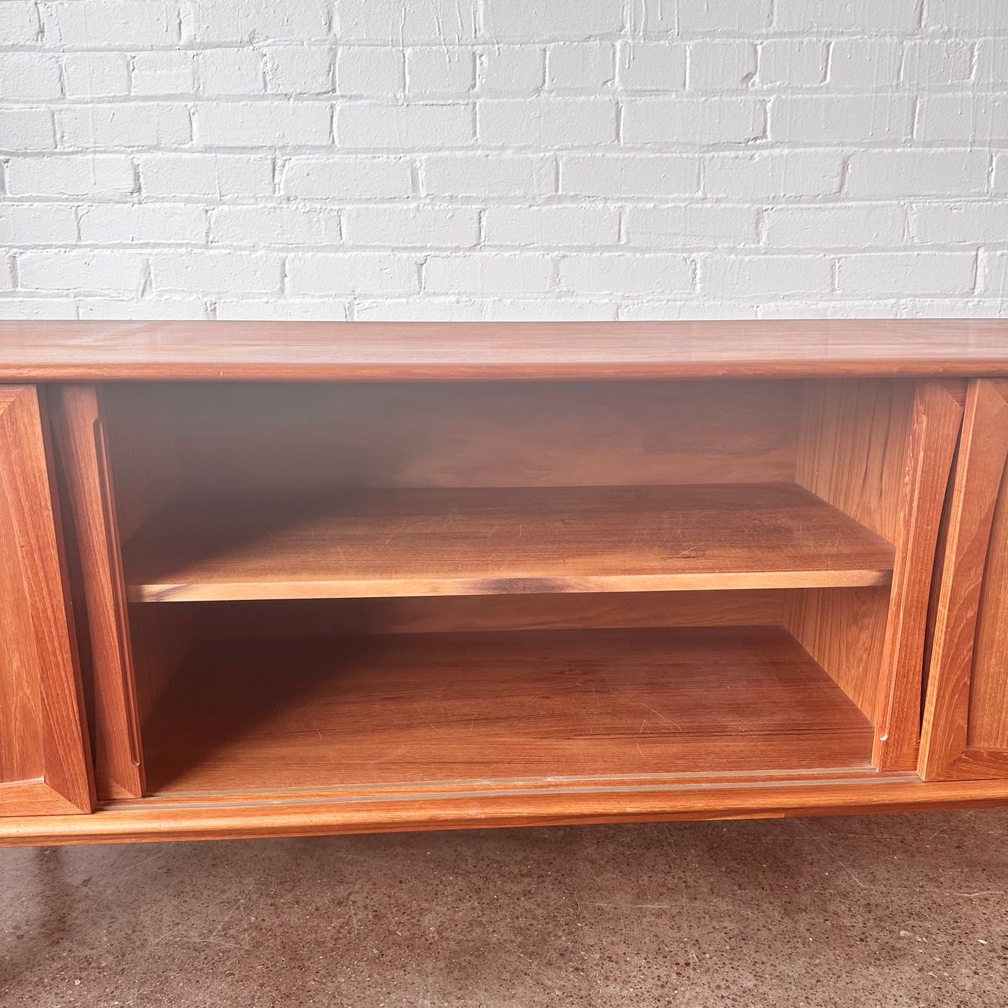DANISH TEAK CREDENZA WITH BYPASS DOORS