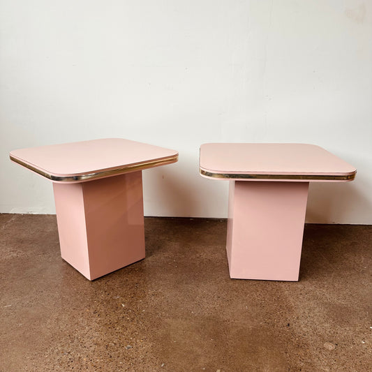 POST-MODERN PINK LAMINATE SIDE TABLES - A PAIR