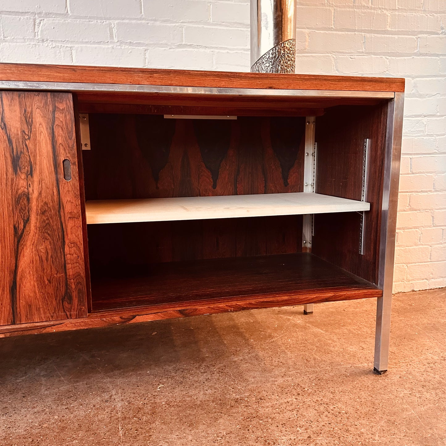 ROSEWOOD AND CHROME BYPASS DOOR CREDENZA