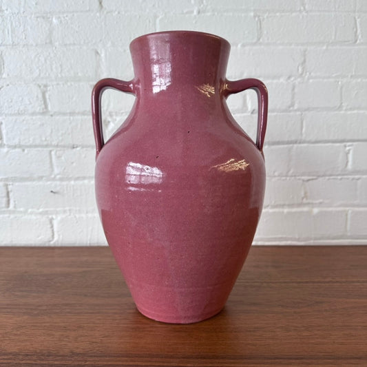 CERAMIC RASPBERRY PINK POTTERY VESSEL WITH HANDLES
