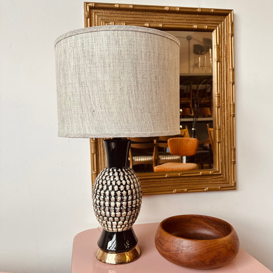 CERAMIC BLACK WITH AND GOLD MID-CENTURY TABLE LAMP