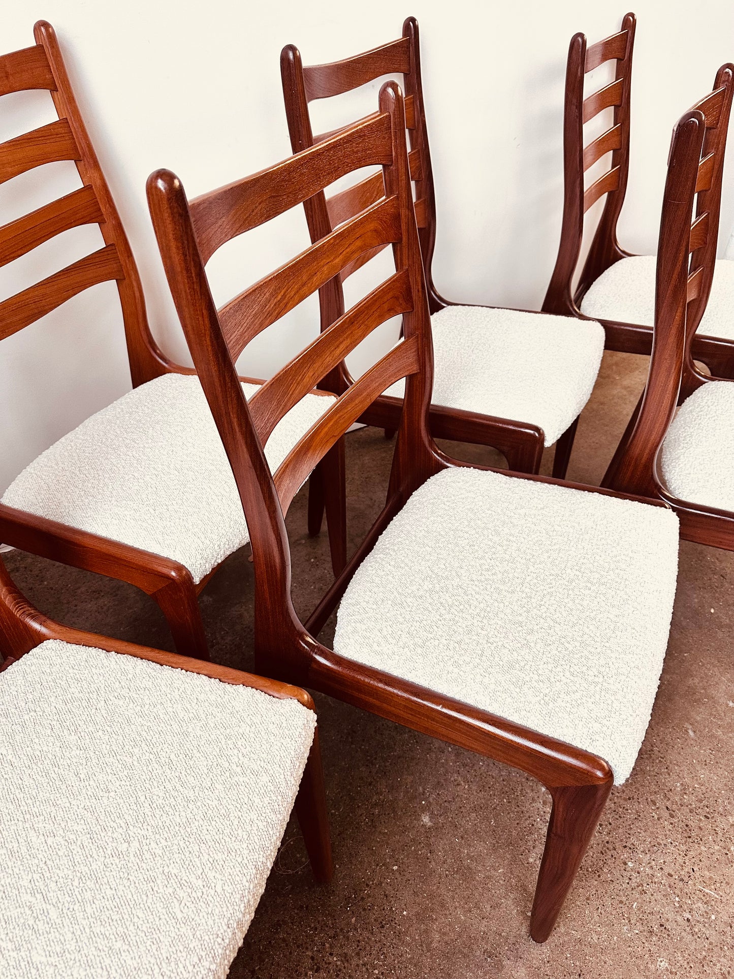 DANISH TEAK LADDERBACK DINING CHAIRS - SET OF 8