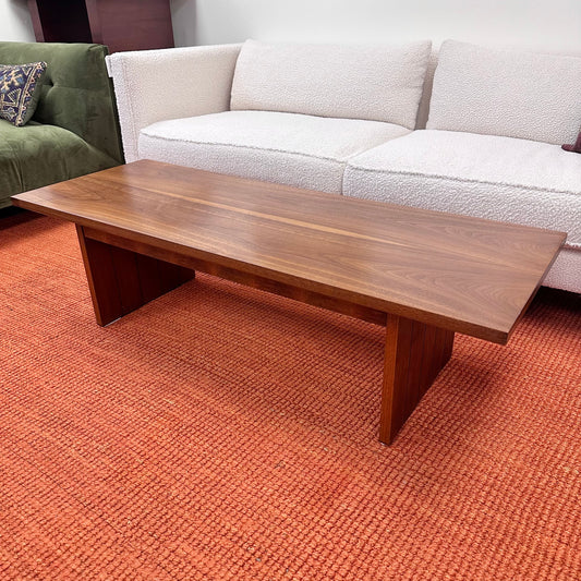 LANE WALNUT COFFEE TABLE WITH PEDESTALS