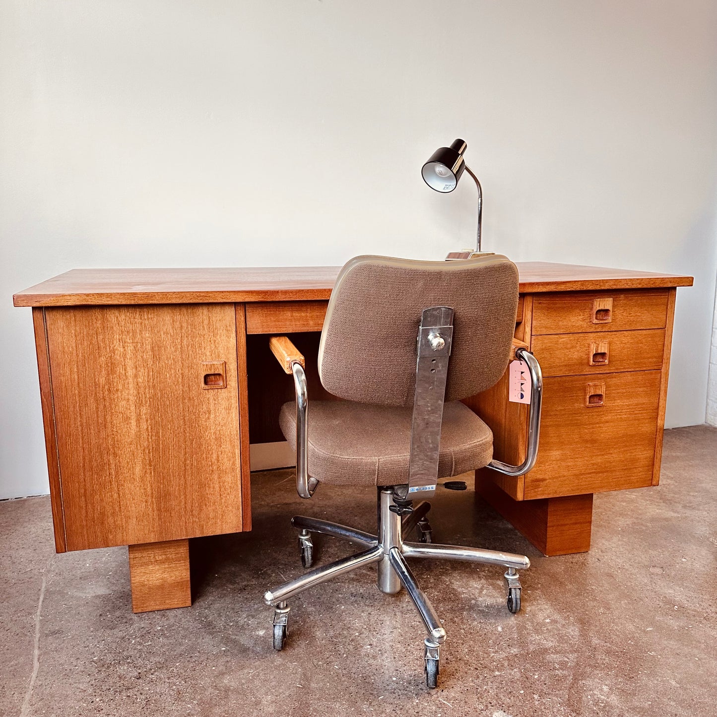 DANISH TEAK EXECUTIVE DESK WITH FINISHED BACK