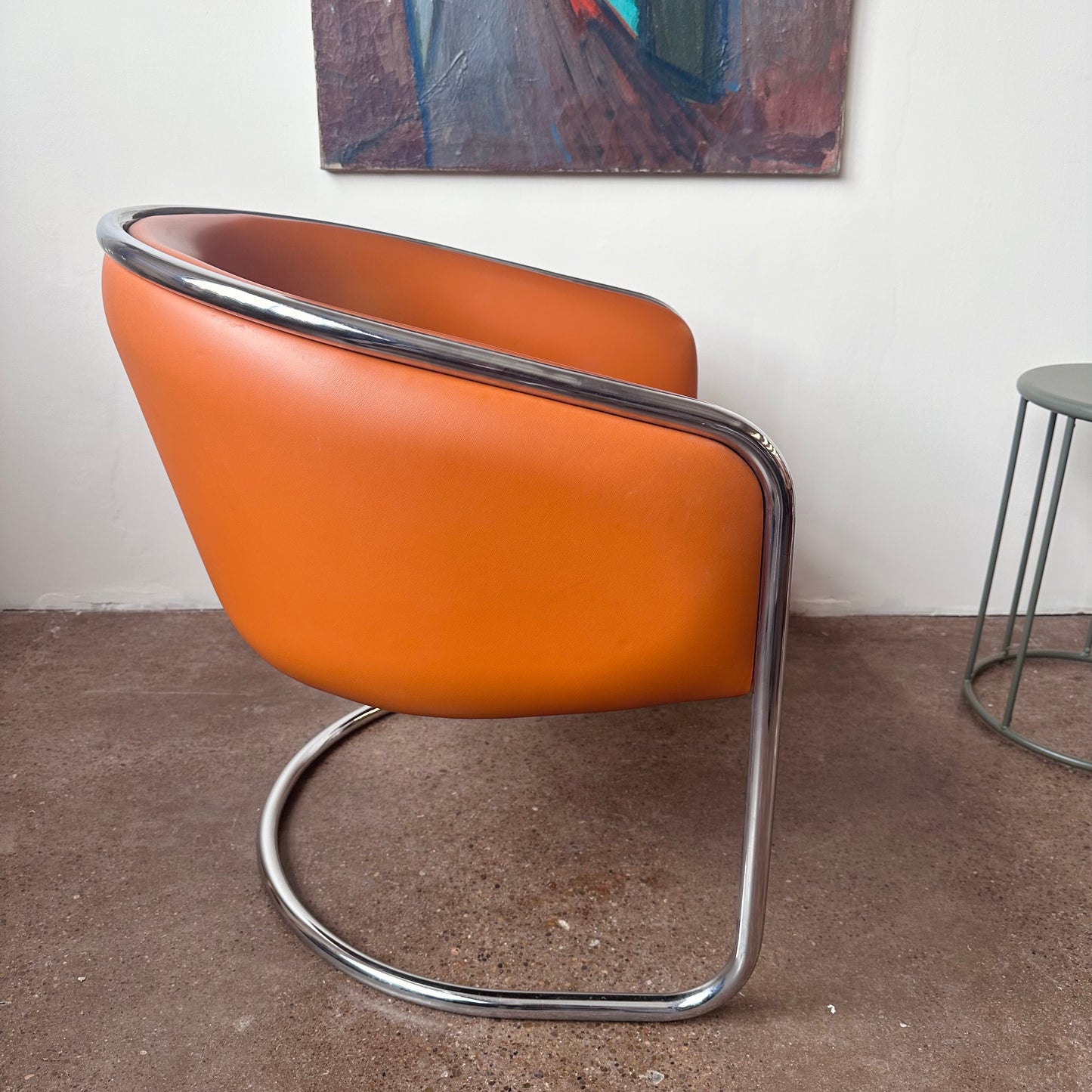 CANTILEVERED CHROME CLUB TUB CHAIR BY BURGASSER & LORENZ FOR THONET