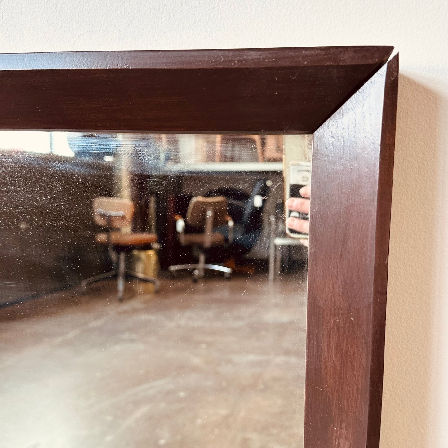 OVERSIZED WALNUT BRUTALIST WALL OR FLOOR MIRROR