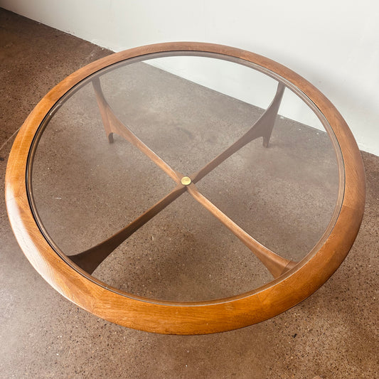 LANE ROUND CHESTNUT AND GLASS COFFEE TABLE