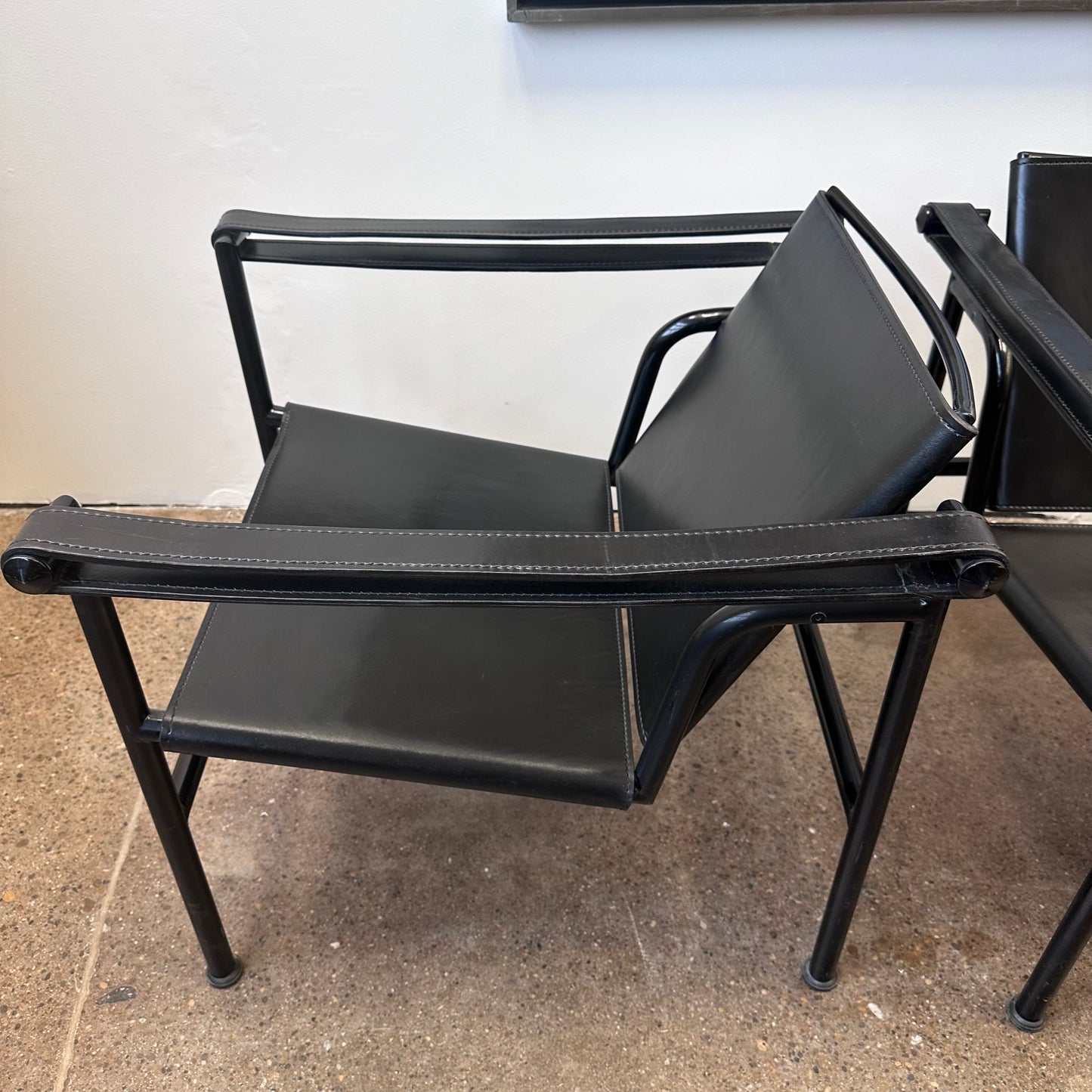 SET OF 2 LE COURBUSIER LC1 BLACK SLING CHAIRS BY CASSINA