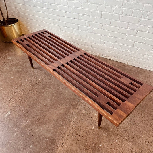 VINTAGE SLATTED TEAK BENCH OR COFFEE TABLE