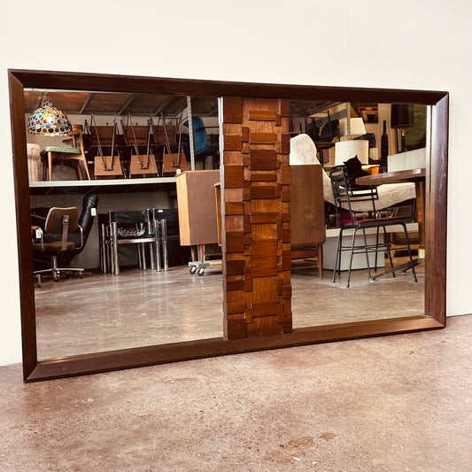 OVERSIZED WALNUT BRUTALIST WALL OR FLOOR MIRROR