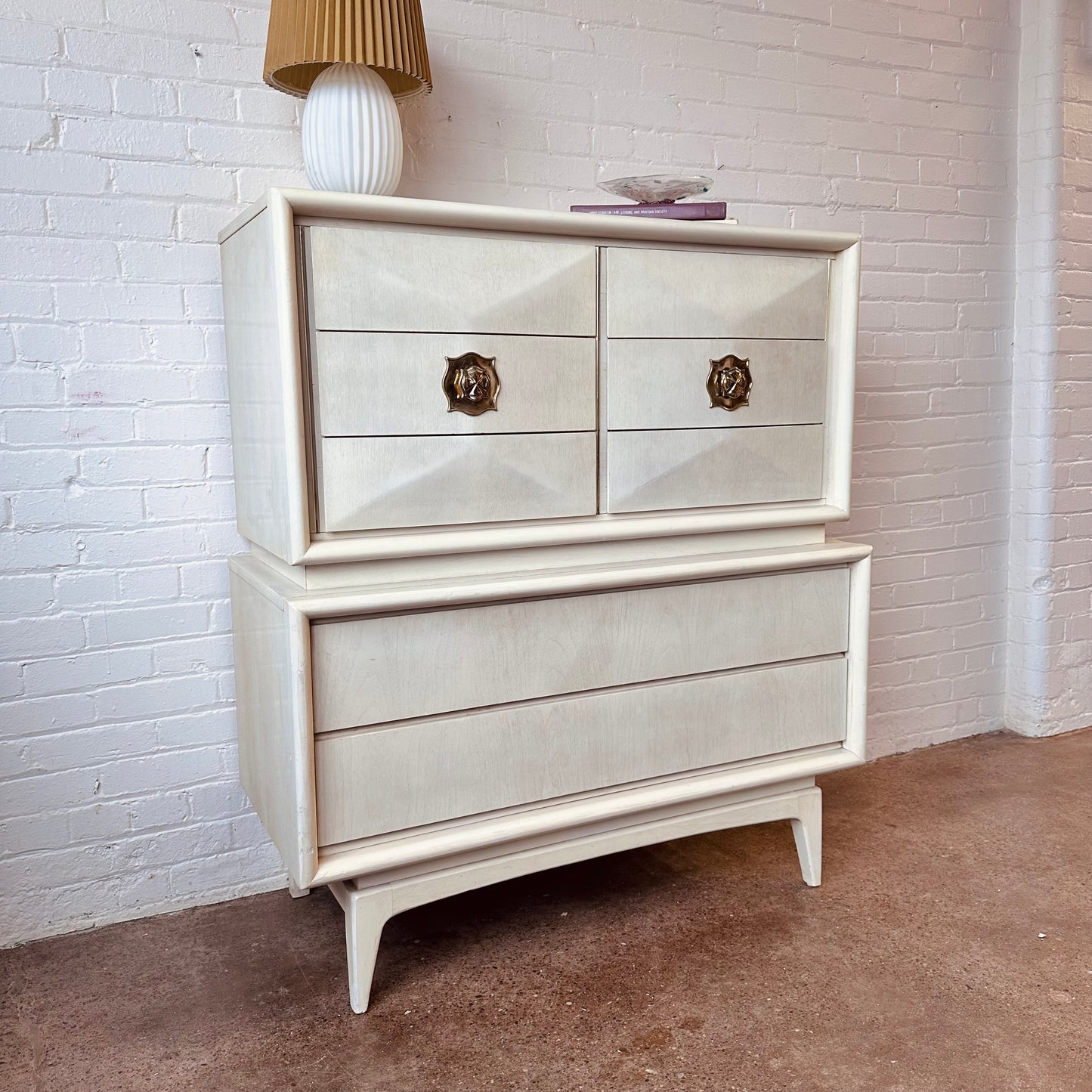 UNITED IVORY HIGHBOY DIAMOND FACED DRESSER