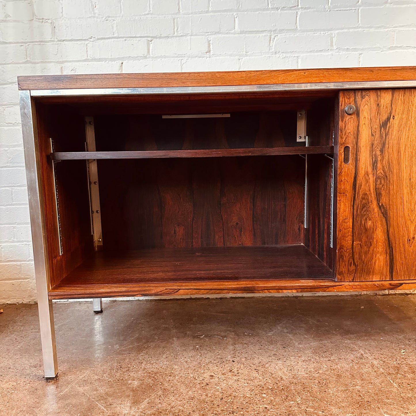 ROSEWOOD AND CHROME BYPASS DOOR CREDENZA