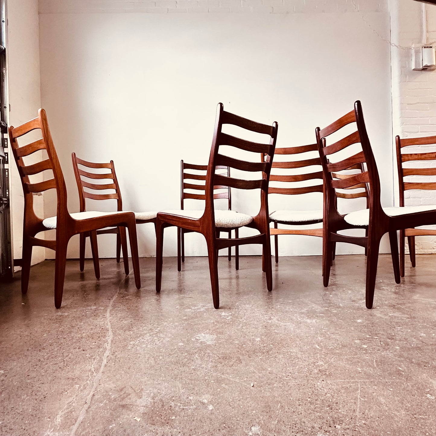 DANISH TEAK LADDERBACK DINING CHAIRS - SET OF 8