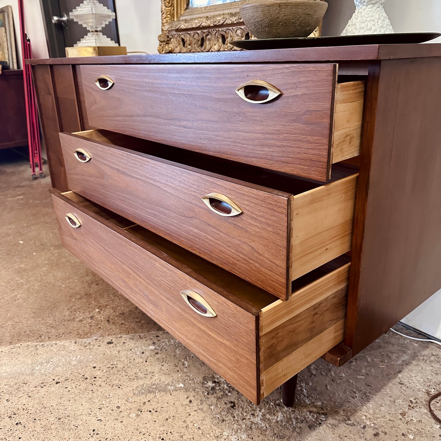 WALNUT BYPASS DOOR CREDENZA WITH DRAWERS