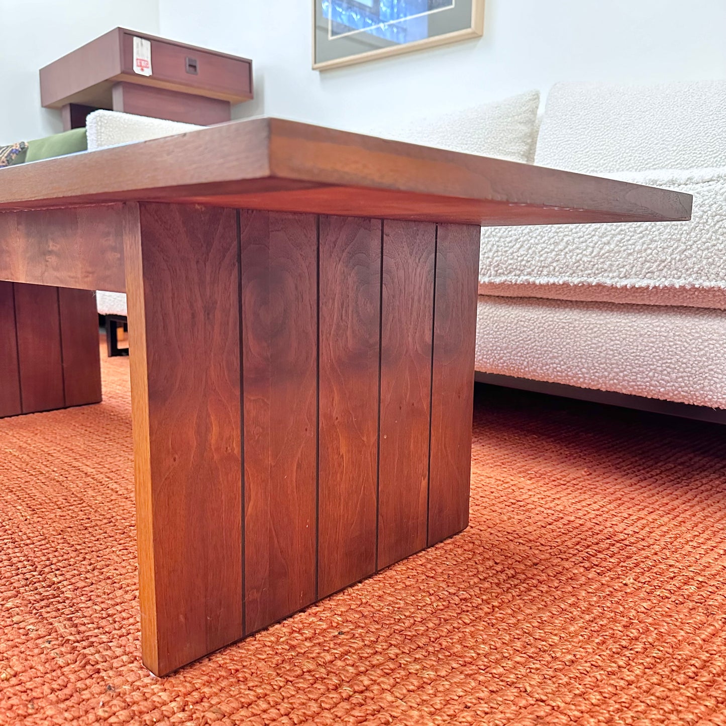 LANE WALNUT COFFEE TABLE WITH PEDESTALS