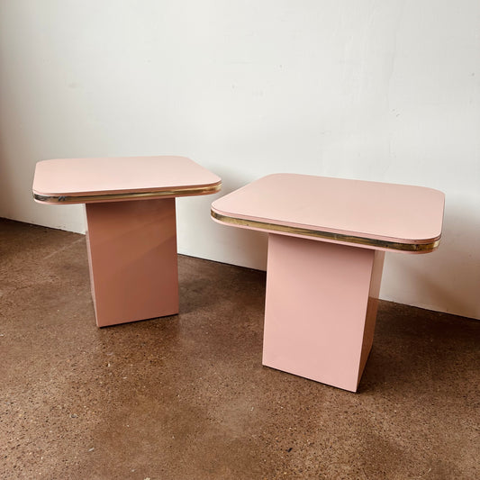 POST-MODERN PINK LAMINATE SIDE TABLES - A PAIR