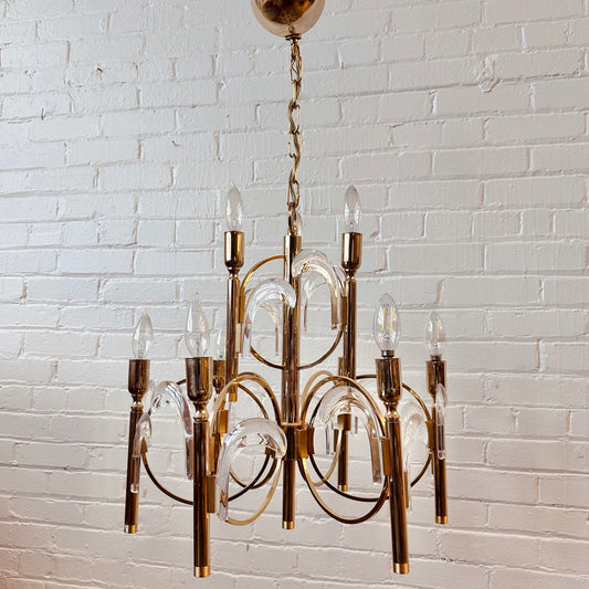 GAETANO SCIOLARI BRASS AND GLASS CHANDELIER