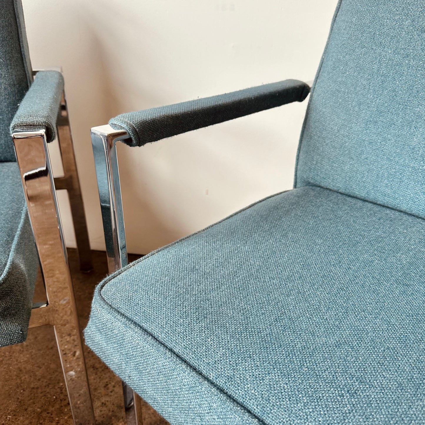 HARVEY PROBBER STYLE CHROME ARM CHAIRS - A PAIR