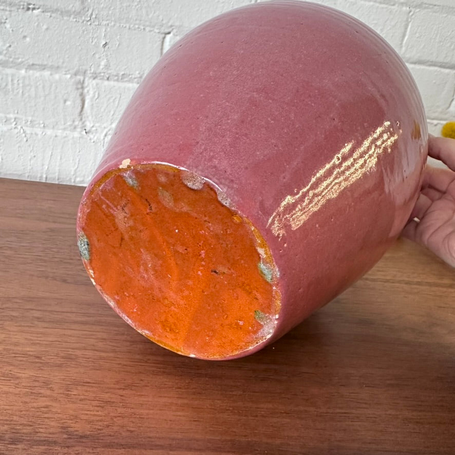 CERAMIC RASPBERRY PINK POTTERY VESSEL WITH HANDLES
