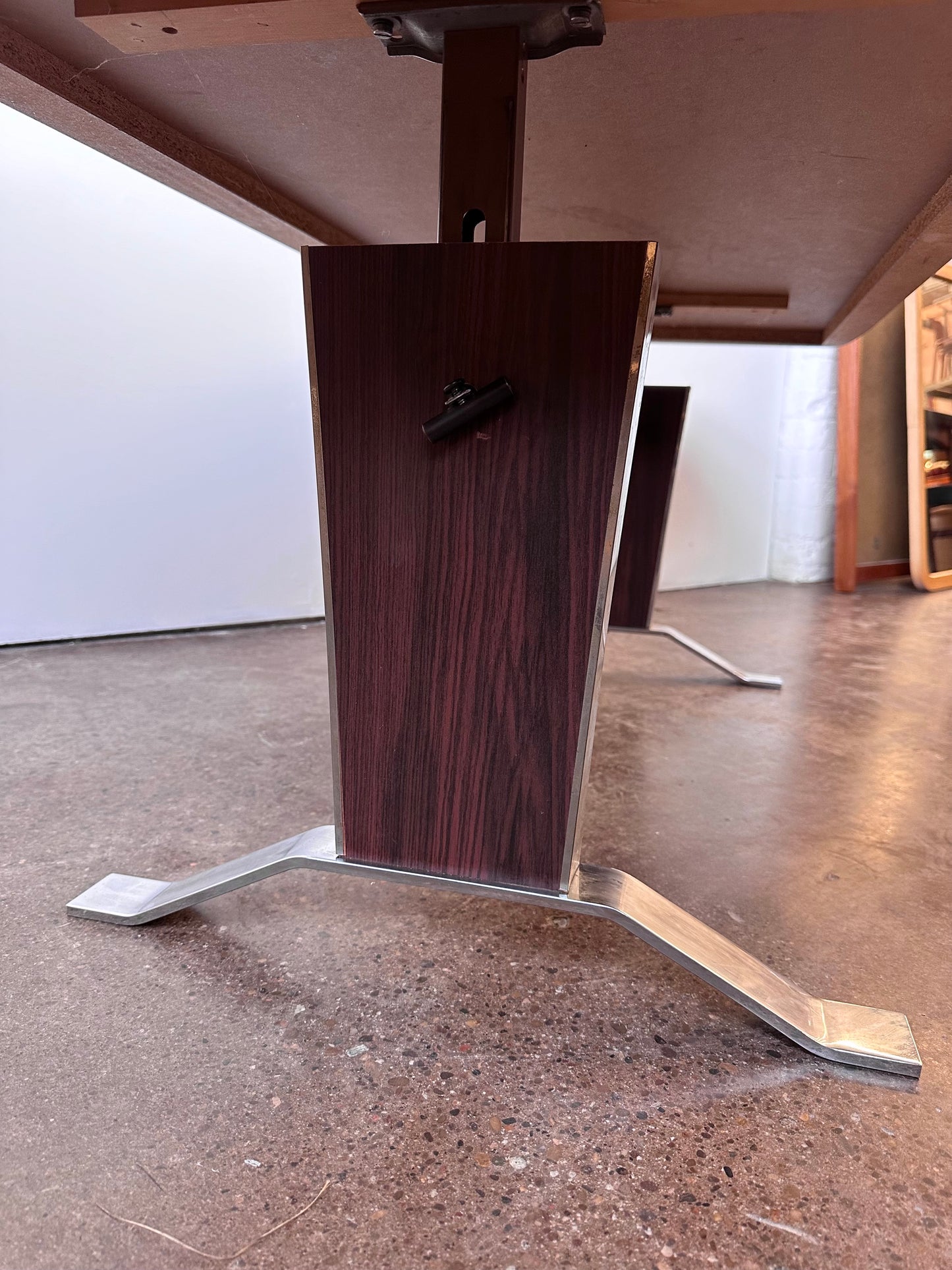 ROSEWOOD AND CHROME ADJUSTABLE COFFEE TABLE