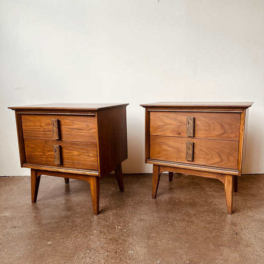 MID-CENTURY BASSETT MAYAN NIGHTSTANDS